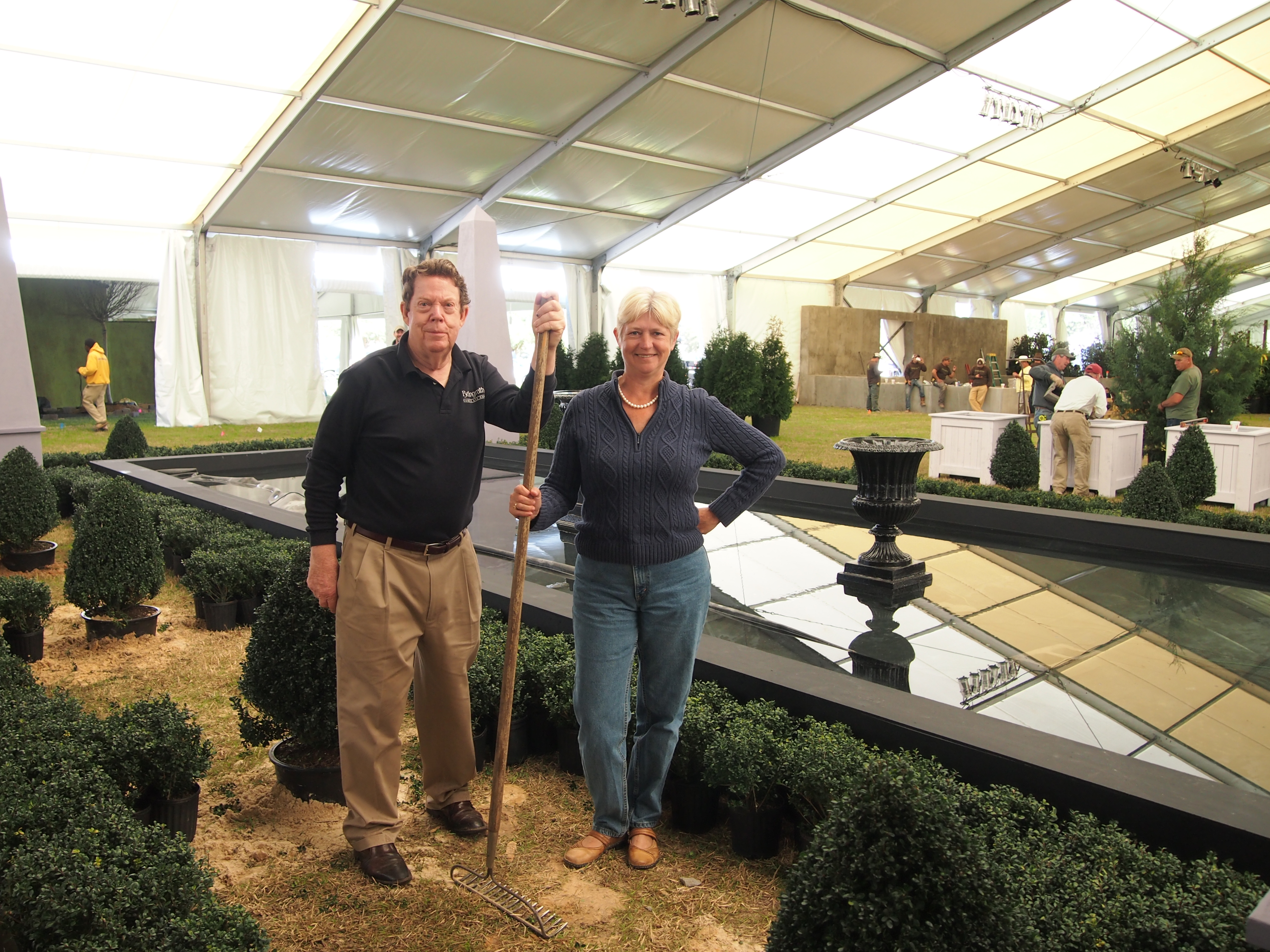 Dr. Bill Barrick and Display Coordinator Barbara Smith pose with the Bellingrath display at the Festival of Flowers on March 4.