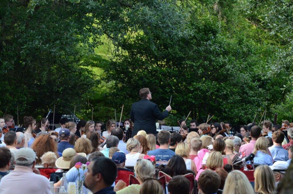 The Mobile Symphony Youth Orchestra performs the annual Mother's Day Evening Garden Concert on Live Oak Plaza.