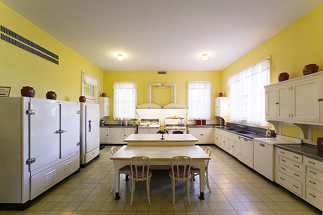 The kitchen in the Bellingrath Home was remodeled in 1941 to include a refrigerator, deep freeze, electric range and two automatic dishwashers.
