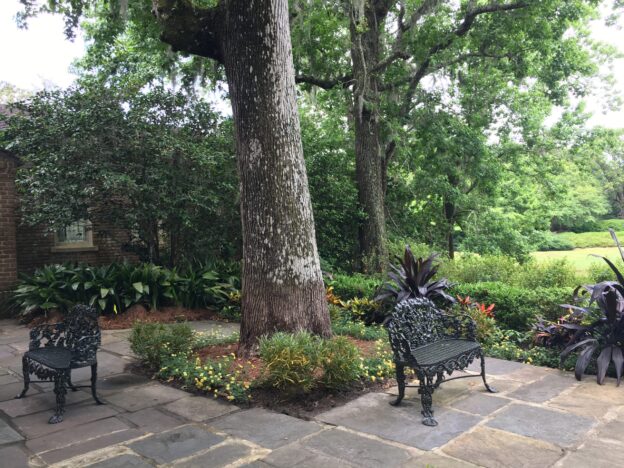 benches in courtyard