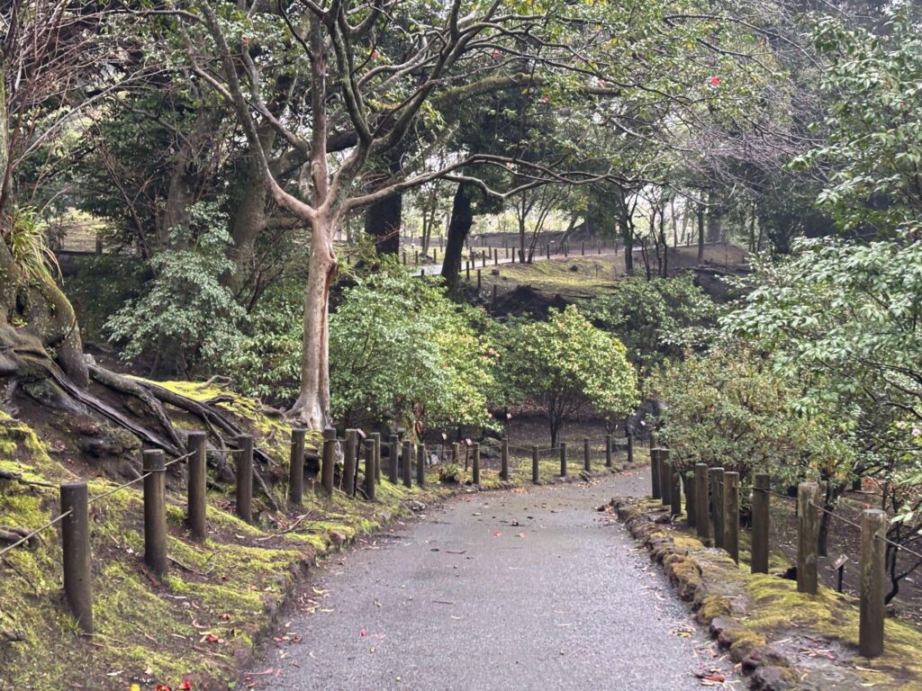 Tranquil pathway of the Tokyo Metropolitan Oshima Park.